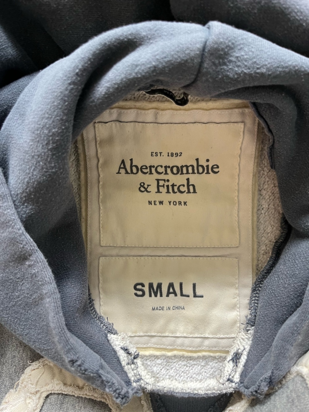 Abercrombie & Fitch Two-Tone Gray and Blue '92 Appliqué Crewneck Hoodie - Picture 3 of 3